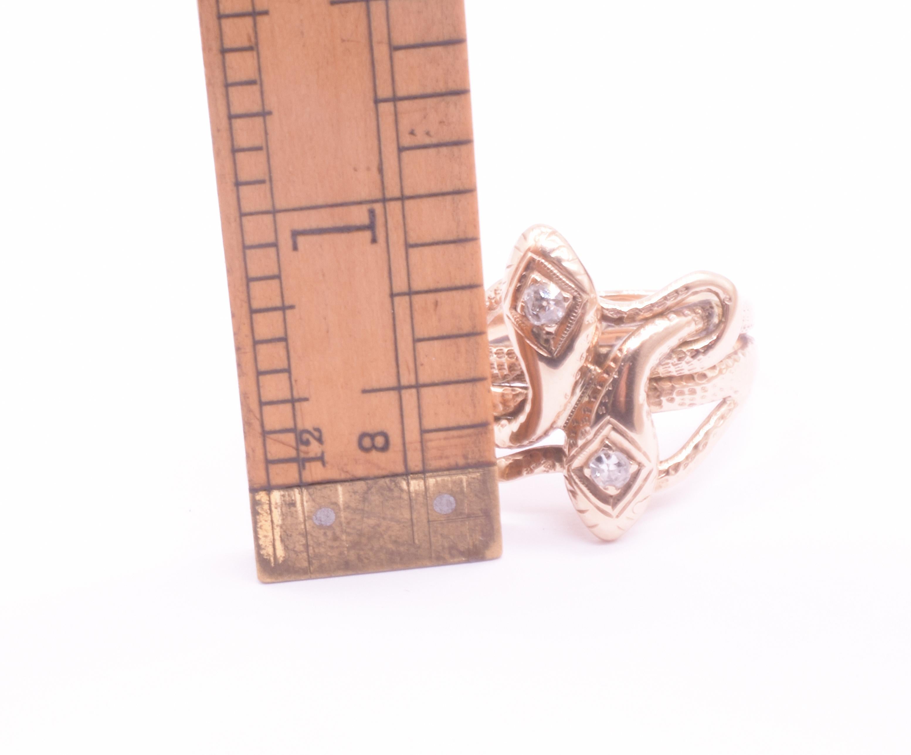 C1900 15K Intertwined Double Headed Snake Ring with Diamonds 2