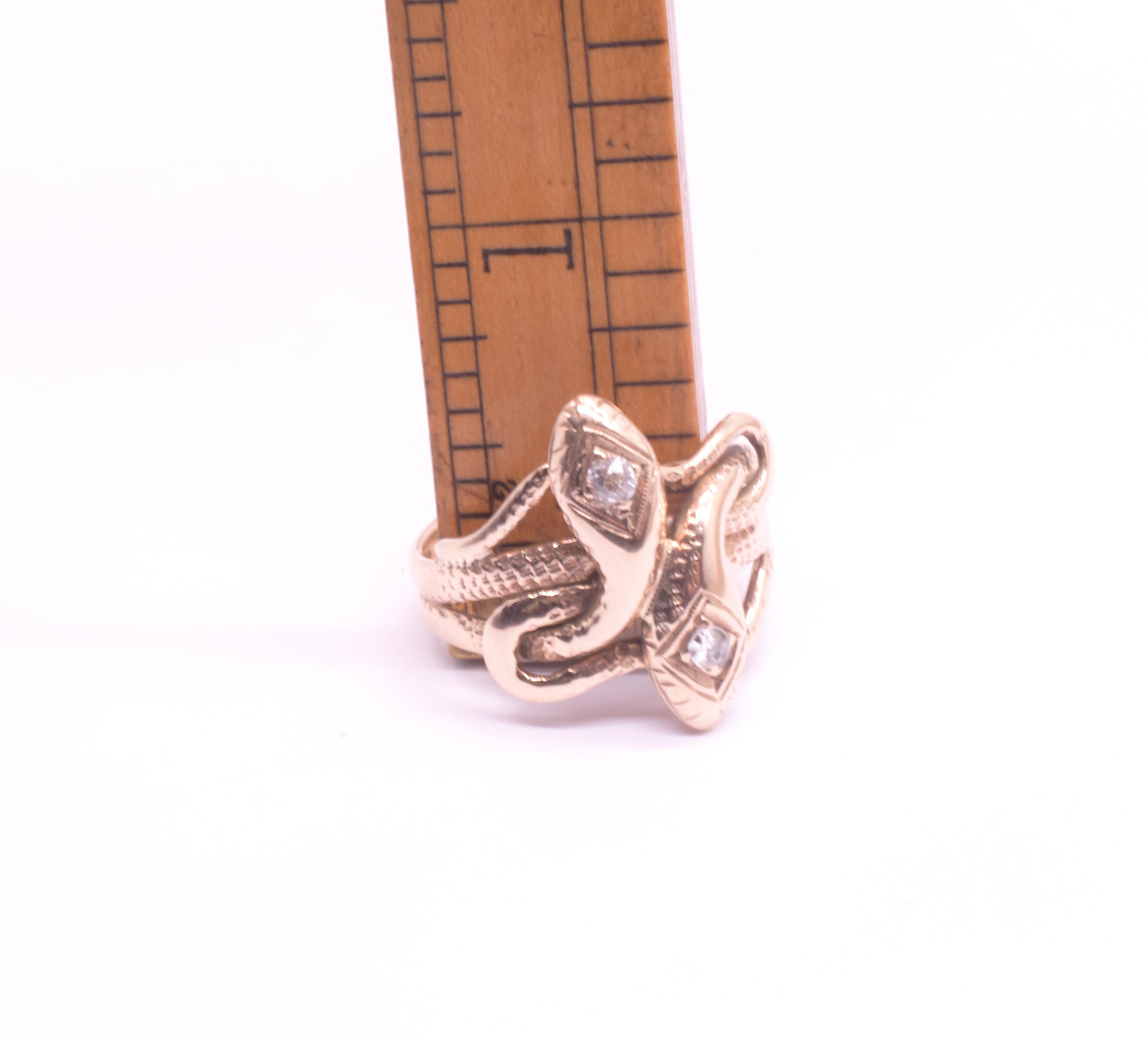 C1900 15K Intertwined Double Headed Snake Ring with Diamonds 3