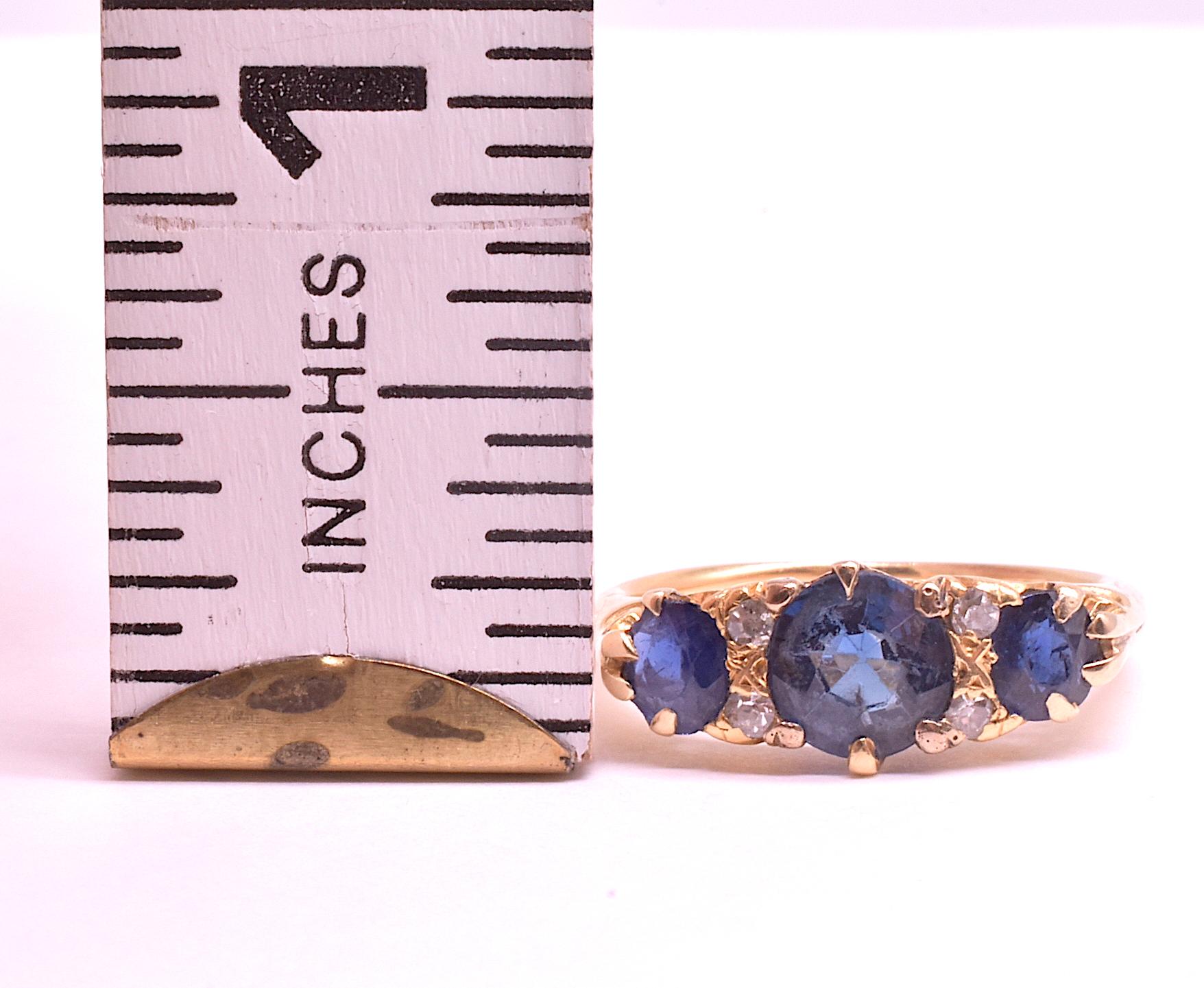 C.1900 18K Diamond and Sapphire 7 Stone Half Hoop Ring 5