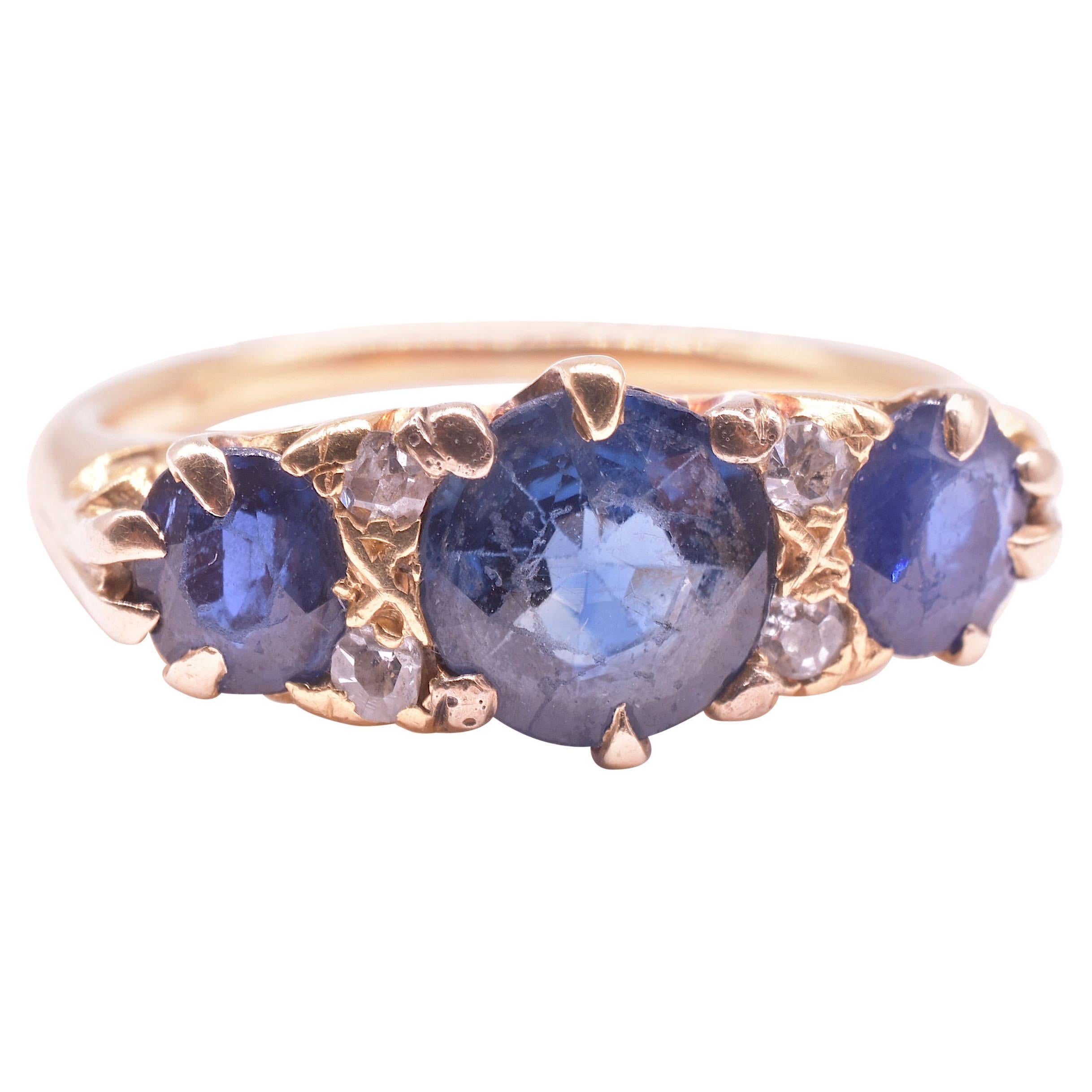 C.1900 18K Diamond and Sapphire 7 Stone Half Hoop Ring