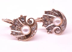 18 Karat Rose Diamond Pearl Clam Shell Earrings, circa 1900