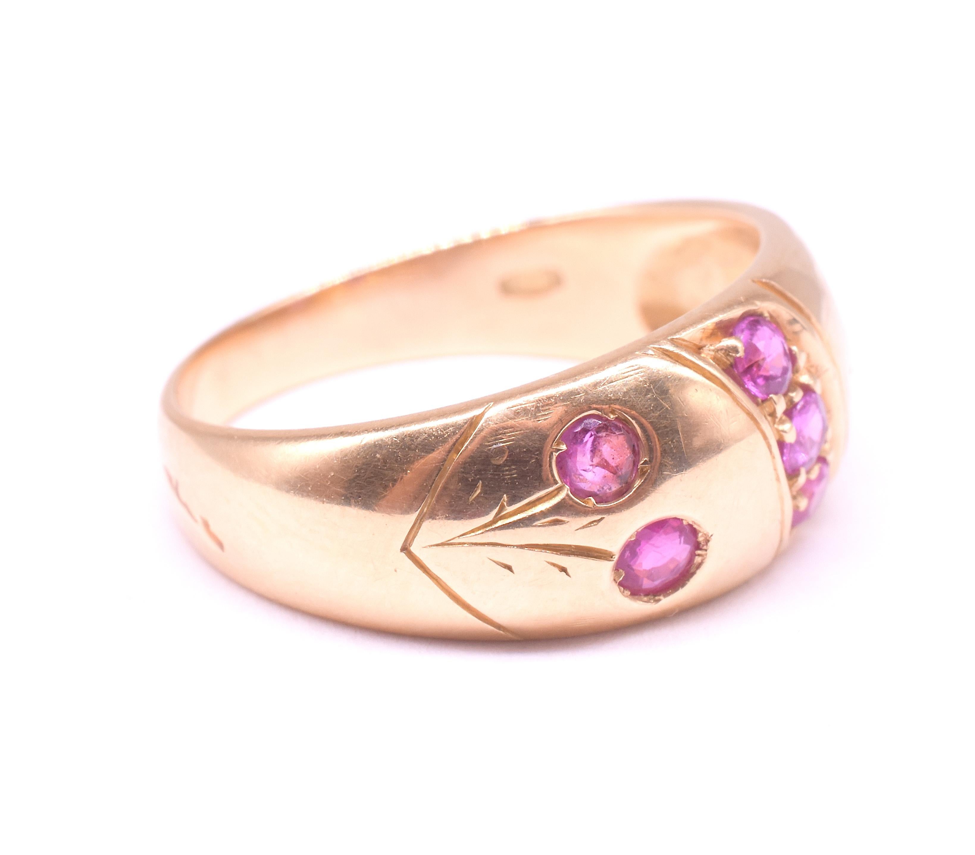 C1900 18K Rubin Gypsy Ring mit Schnalle Design und geschnitzten Blumenstängel im Angebot 4