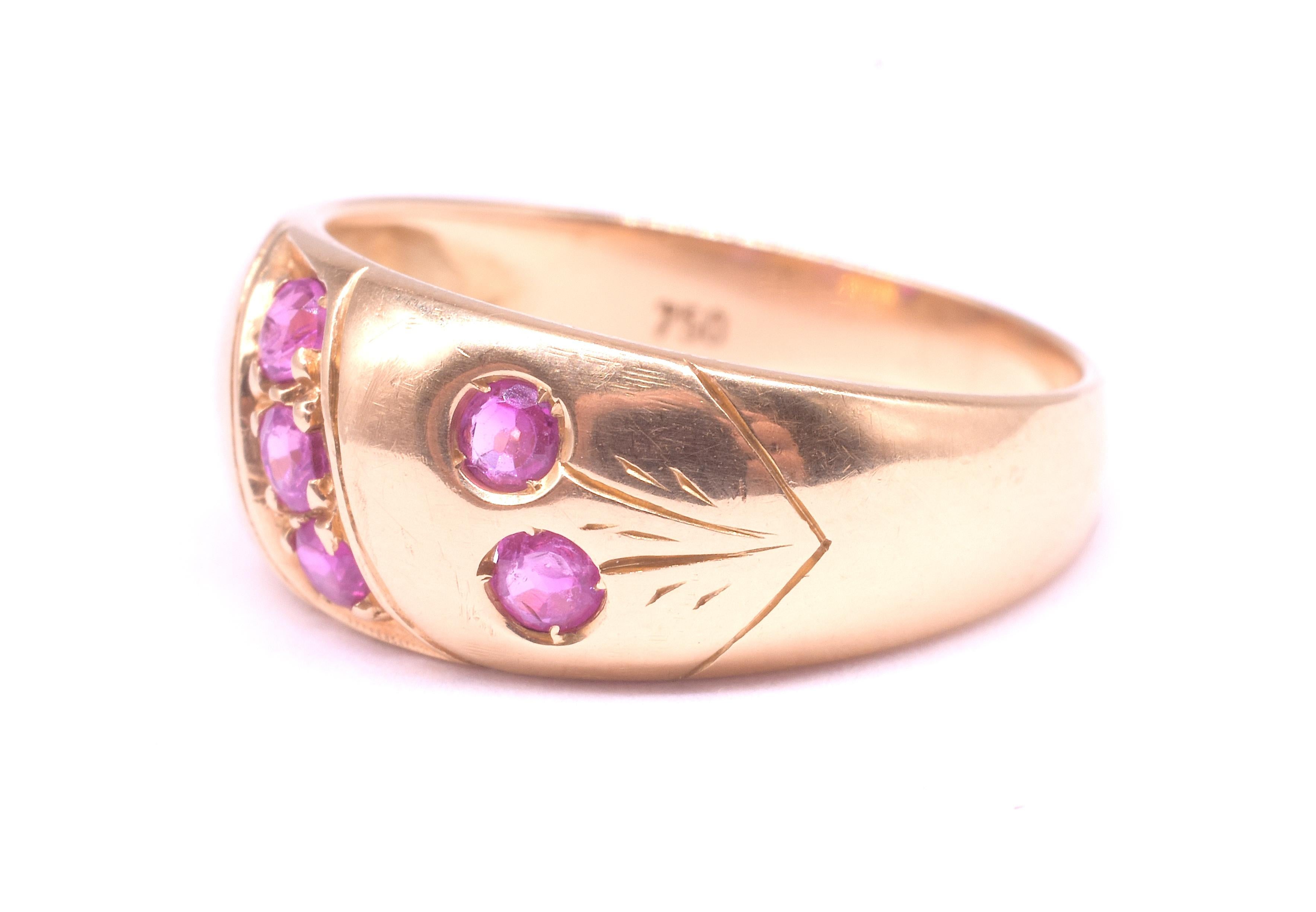 C1900 18K Rubin Gypsy Ring mit Schnalle Design und geschnitzten Blumenstängel im Angebot 8