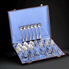 c.1900–1925 Spanish La Cisueña Plateado Silverware Set in Original Case, 30pcs