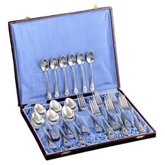 c.1900–1925 Spanish La Cisueña Plateado Silverware Set in Original Case, 30pcs