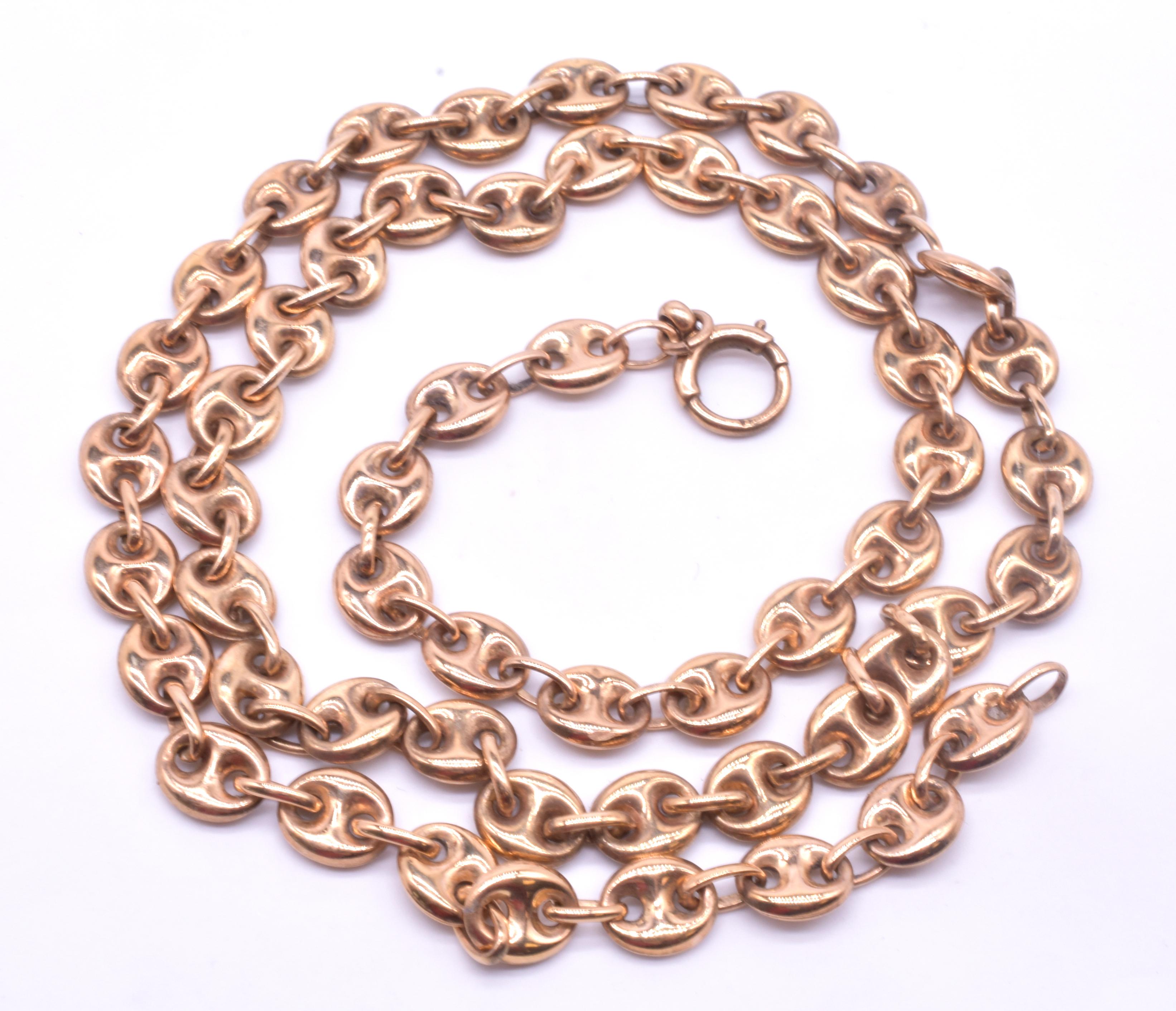 9 Karat Nautical Link Necklace with Anchor Chain, circa 1900 In Excellent Condition In Baltimore, MD