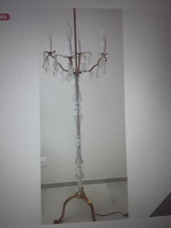 c1900 Antique French Louis XV Gilt Bronze w/ Crystal Floor Lamp Signed Baccarat