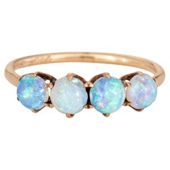 c1900 Antique Victorian 4 Opal Ring Sz 4.75 14k Yellow Gold Fine Vintage Jewelry