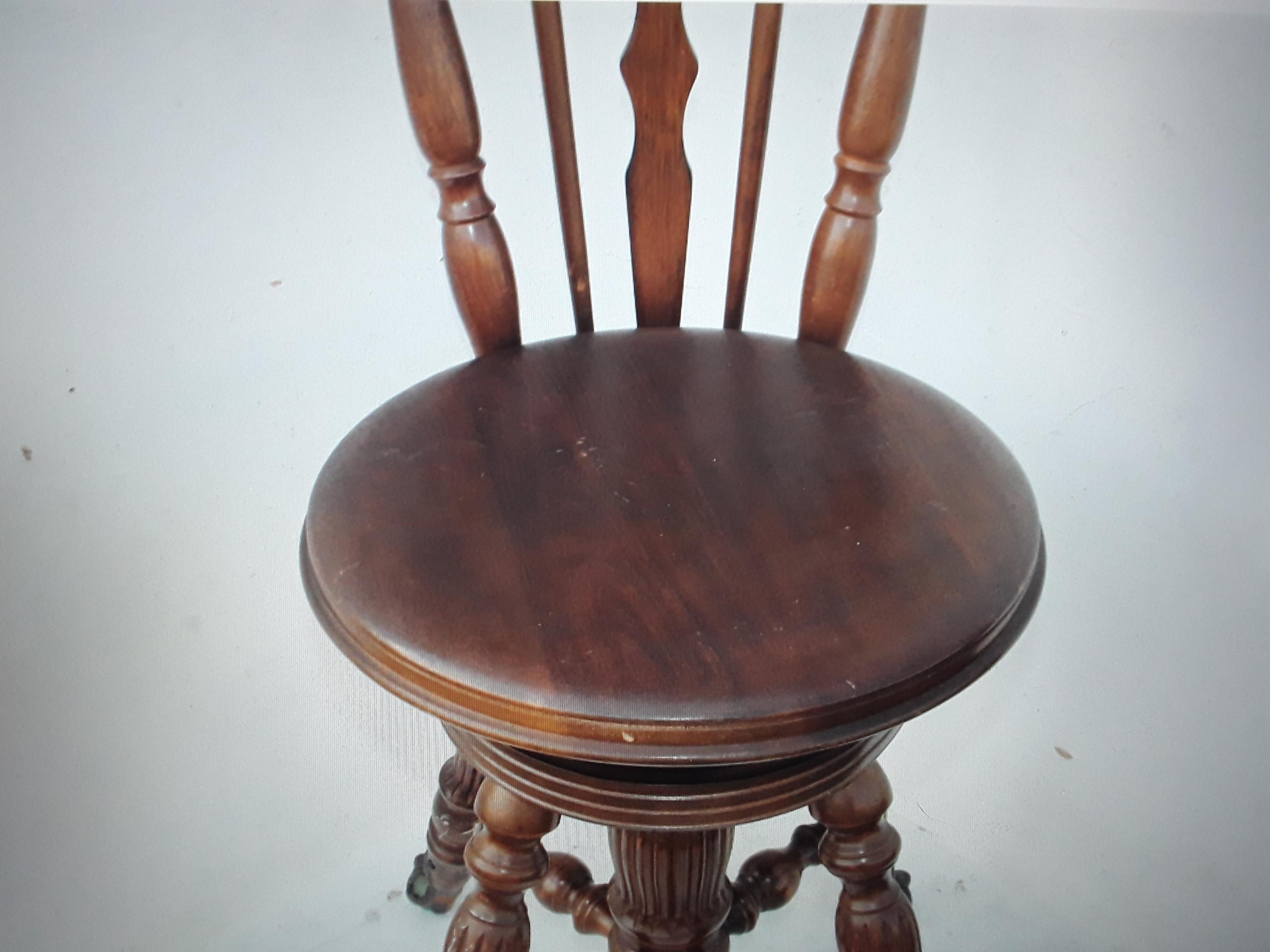 Wood c1900 Antique Victorian High Back Ball / Claw Swivel Piano Stool For Sale