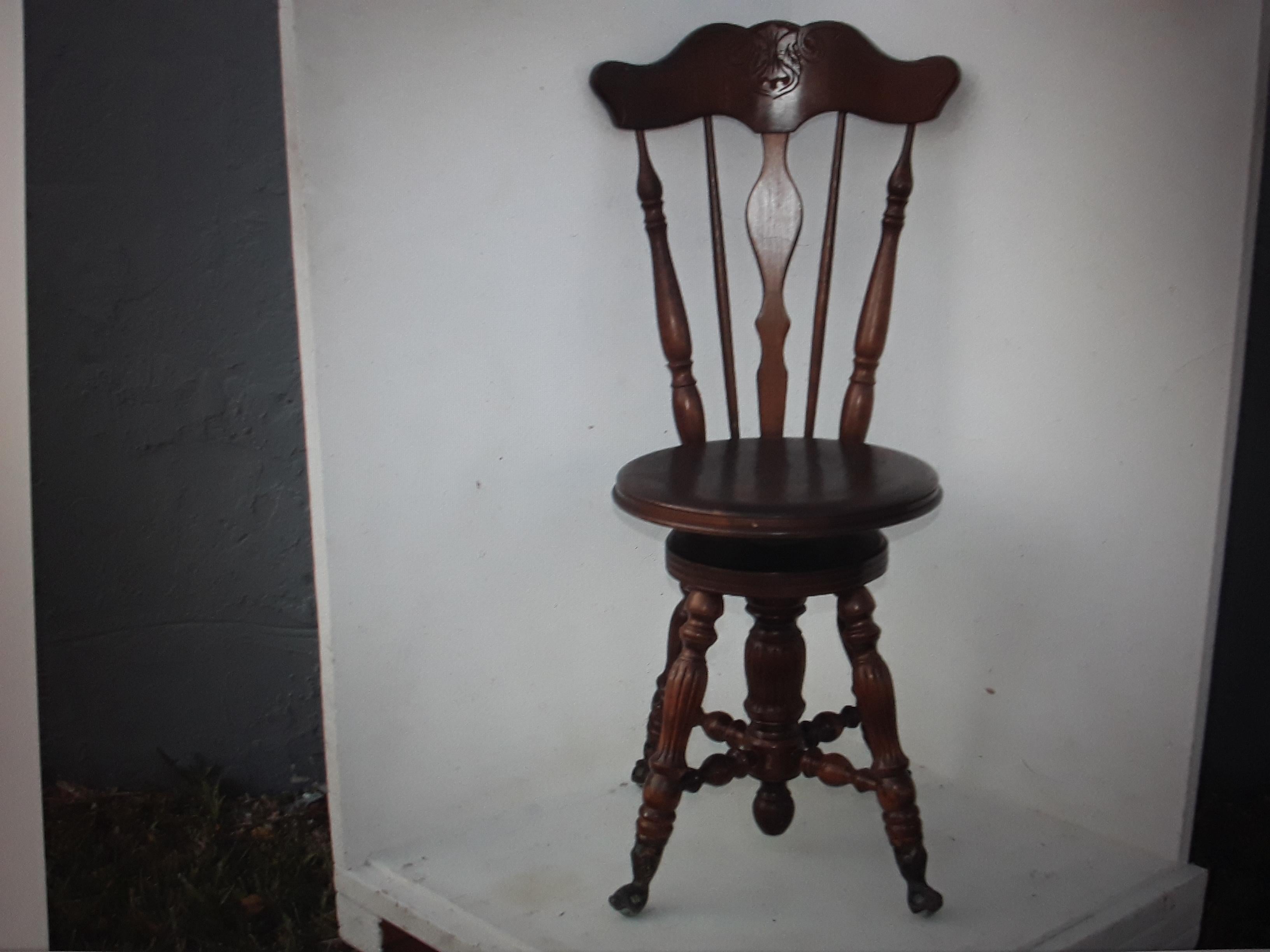 c1900 Antique Victorian Ball/ Claw Swivel High Back Piano Stool. Beautifully detailed.