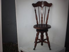 c1900 Antique Victorian High Back Ball / Claw Swivel Piano Stool