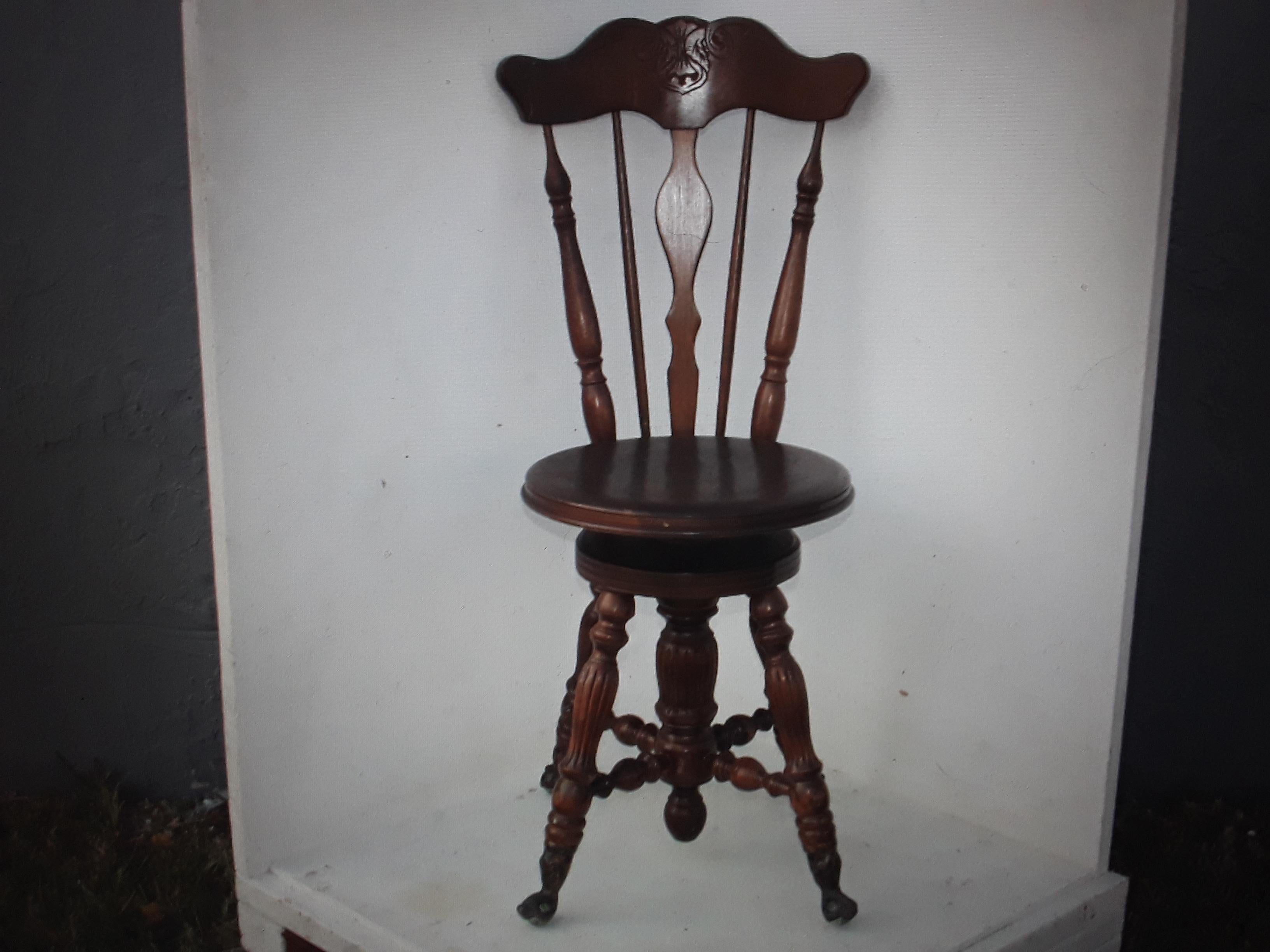 c1900 Antique Victorian High Back Ball Claw Swivel Piano Stool