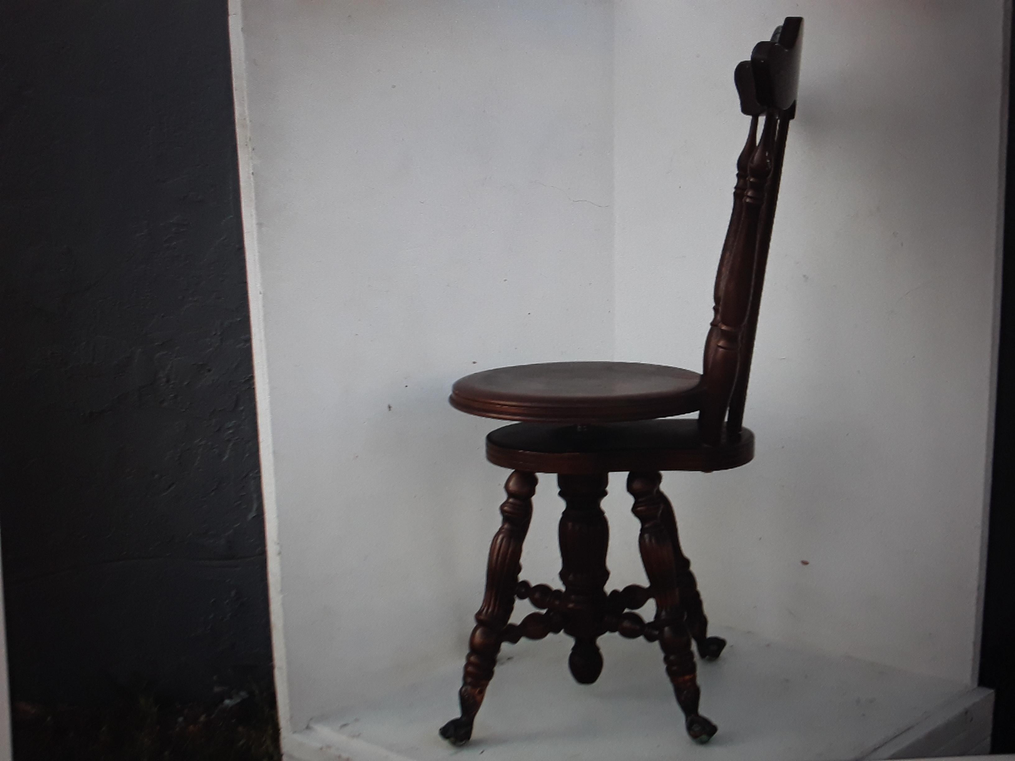 High Victorian c1900 Antique Victorian High Back Ball / Claw Swivel Piano Stool For Sale