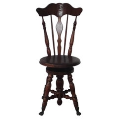 c1900 Vintage Victorian High Back Ball / Claw Swivel Piano Stool