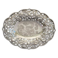 c1900 Chinese Export Silver Dragon Dish by Wang Hing