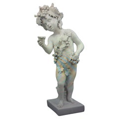 c1900 Continental Large Bacchanalian Child Figurine Sculpture - Glaze Terracotta