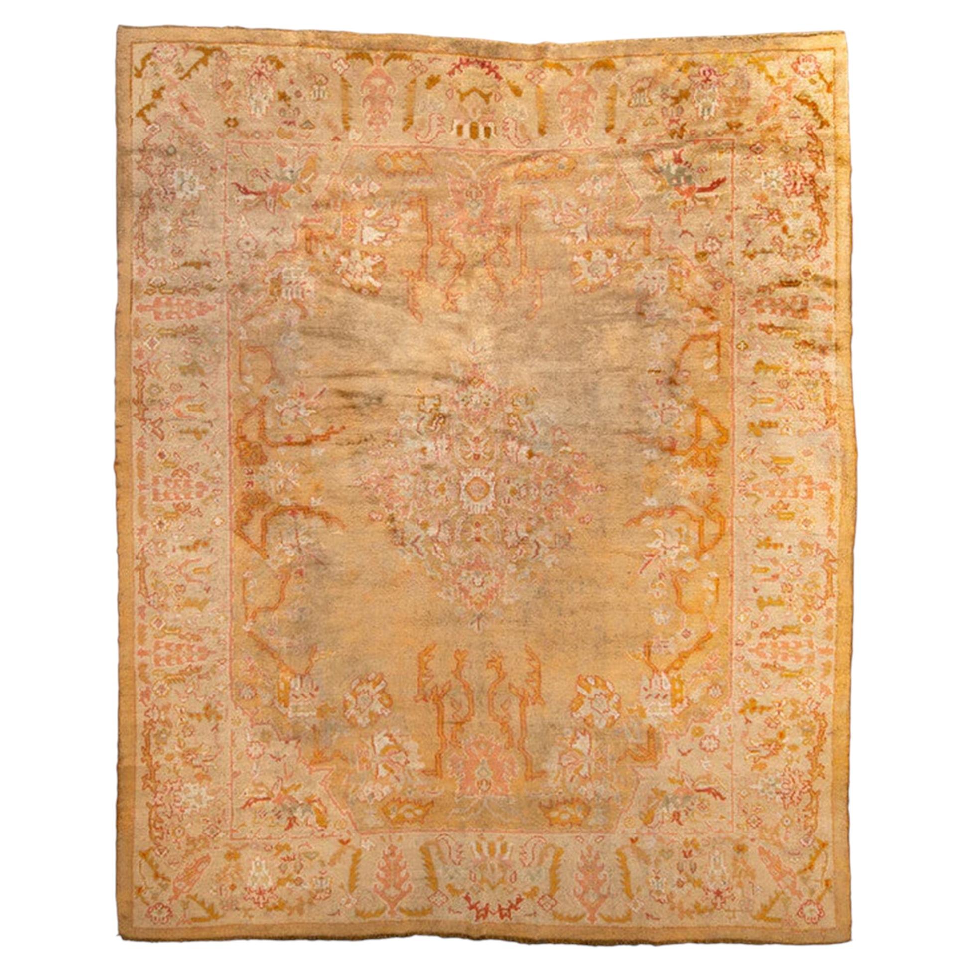 Turkish Oushak with Soft Yellows, Pinks and Ivory Tones c.1900 For Sale