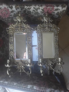 c1900 French Antique Pair Neoclassic Cast Brass Candle Holder Wall Sconces - Koi