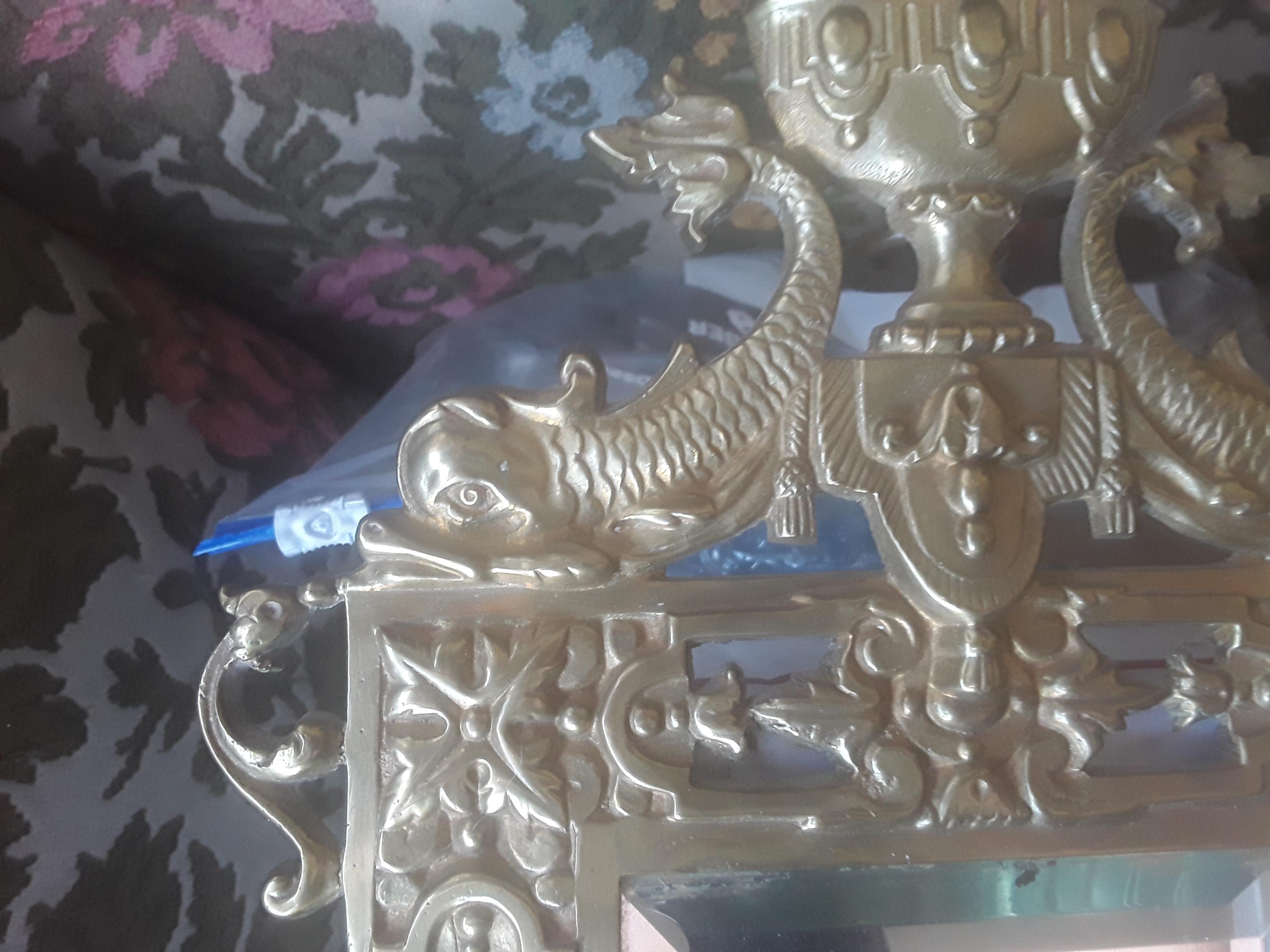 Neoclassico c1900 French Antique French Pair Neoclassic Cast Brass Candle Holder Wall Sconces - Koi in vendita