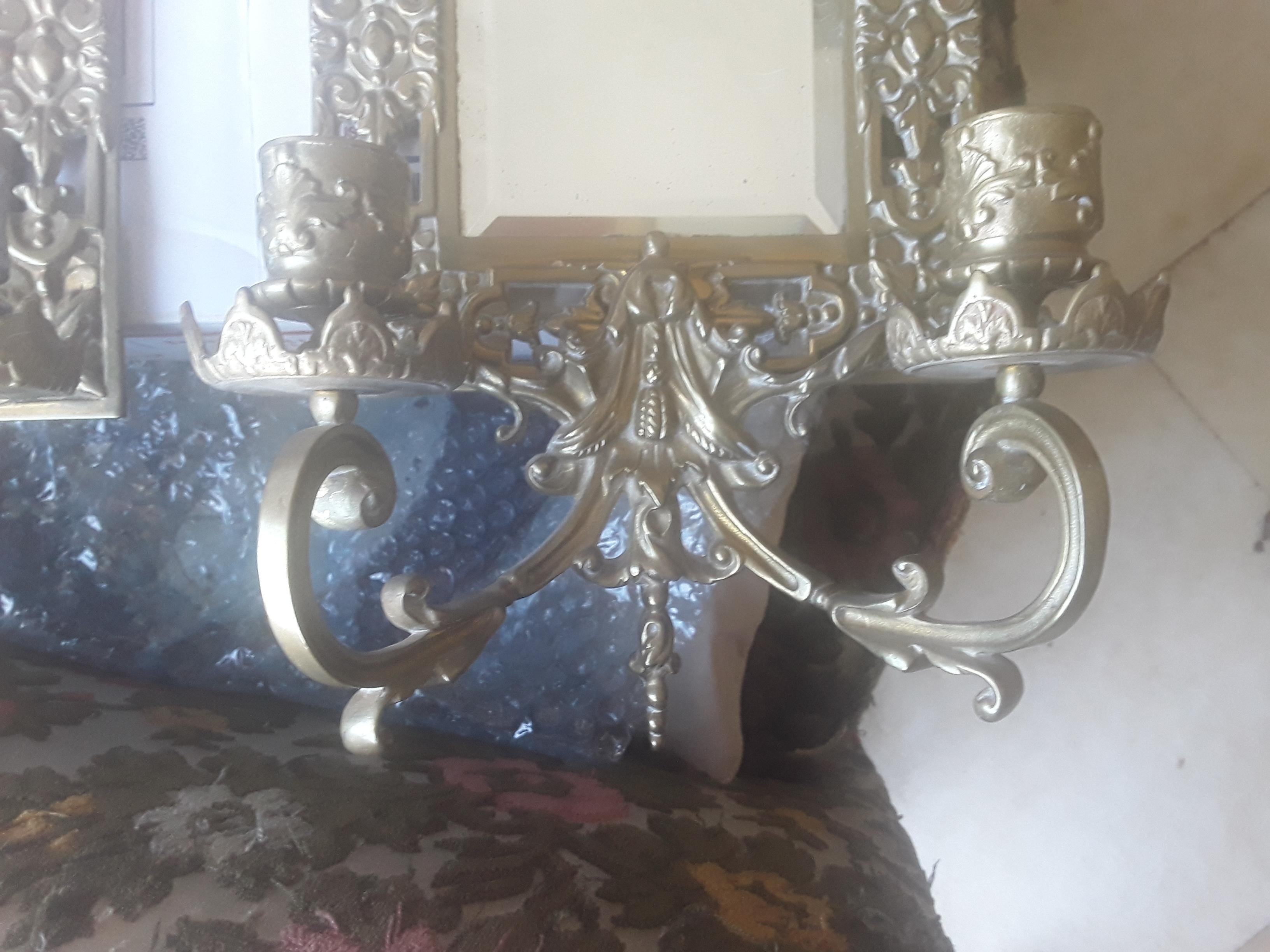 Ottone c1900 French Antique French Pair Neoclassic Cast Brass Candle Holder Wall Sconces - Koi in vendita