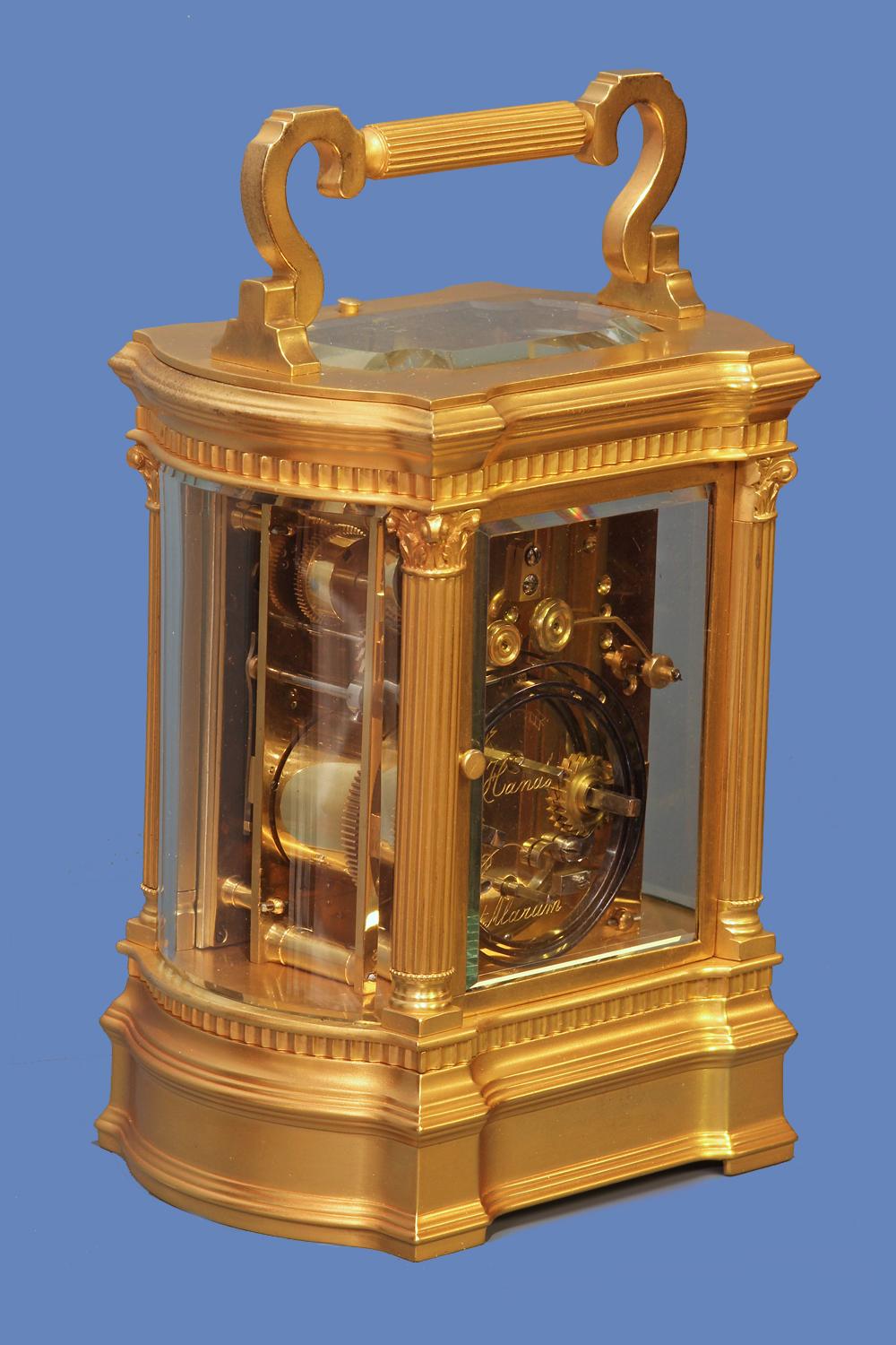 c.1900 French Bow Sided Carriage Clock with Limoges Dial In Good Condition In Greenlawn, NY