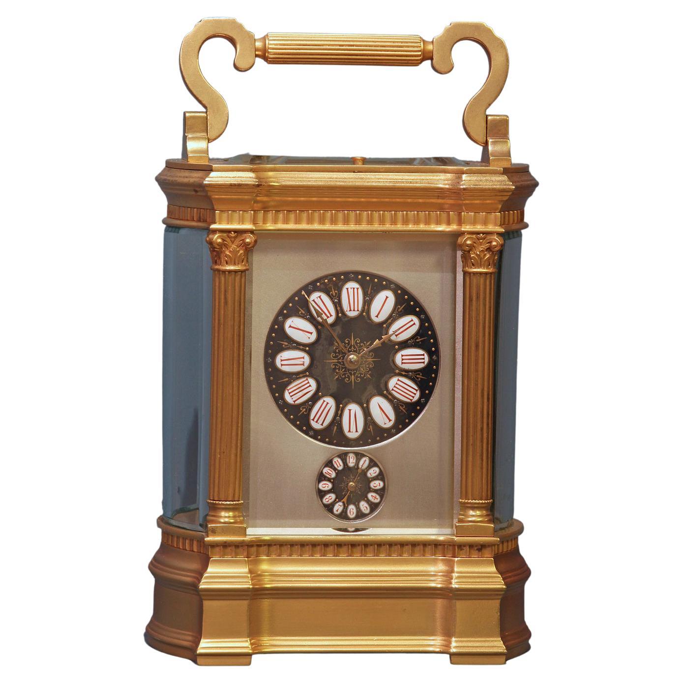 c.1900 French Bow Sided Carriage Clock with Limoges Dial