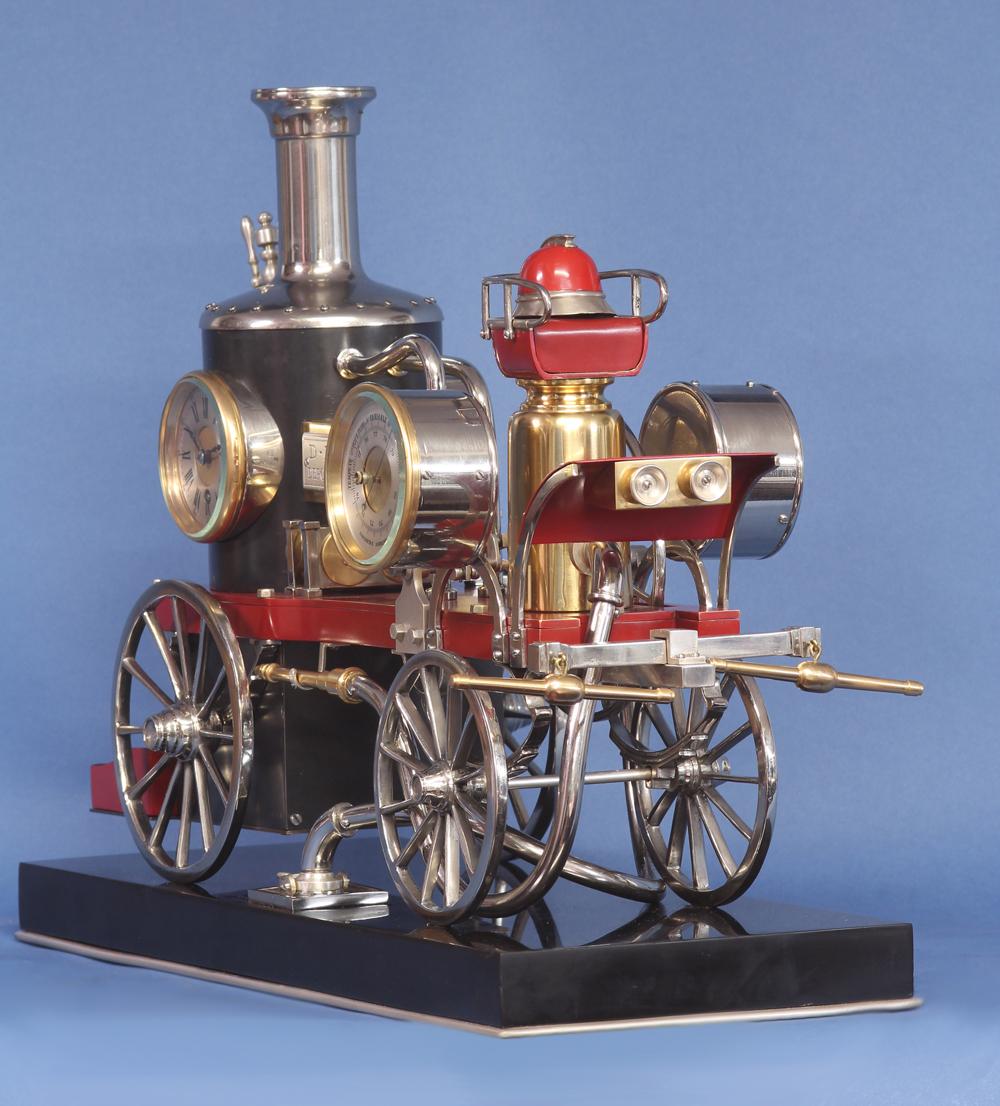 Gilt c.1900 French Industrial Fire Engine Clock For Sale