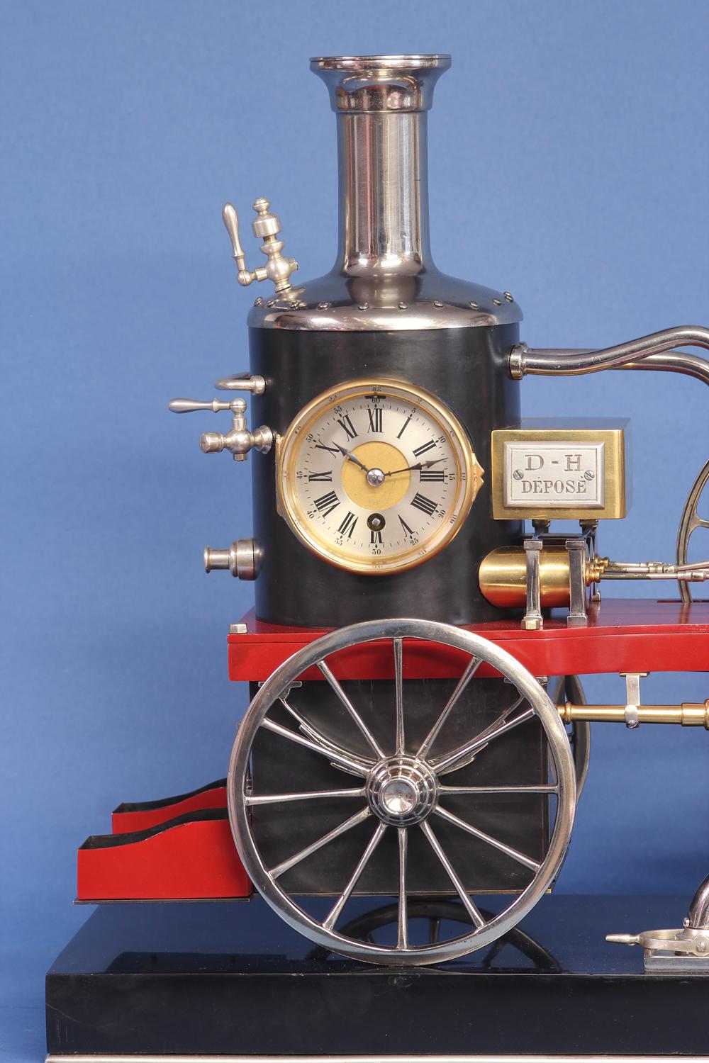 c.1900 French Industrial Fire Engine Clock In Good Condition For Sale In Greenlawn, NY