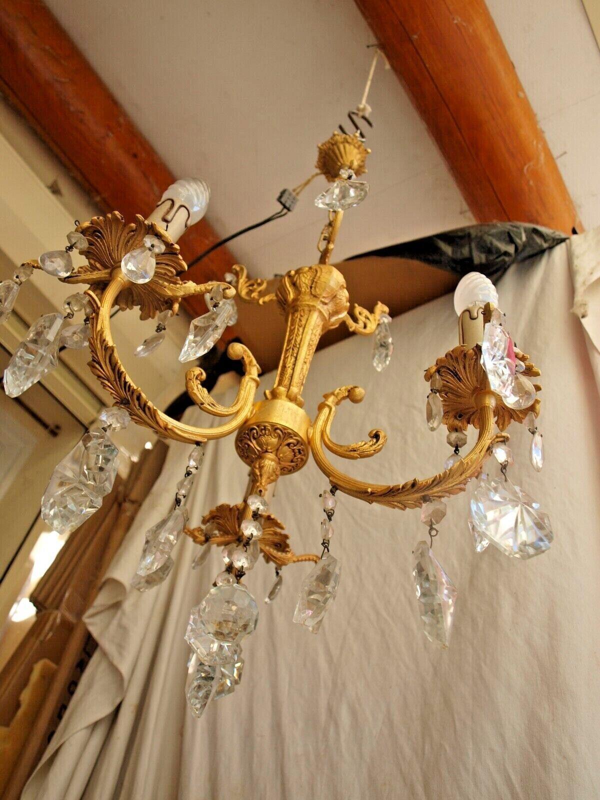 c1900 French Louis XIV Rococo Form Gilt Bronze w/ith Cut Crystal Chandelier For Sale 2