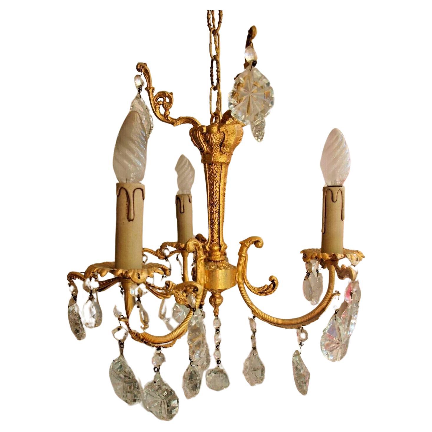 c1900 French Louis XIV Rococo Form Gilt Bronze w/ith Cut Crystal Chandelier For Sale