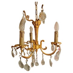 Antique c1900 French Louis XIV Rococo Form Gilt Bronze w/ith Cut Crystal Chandelier