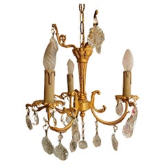 c1900 French Louis XIV Rococo Form Gilt Bronze w/ith Cut Crystal Chandelier