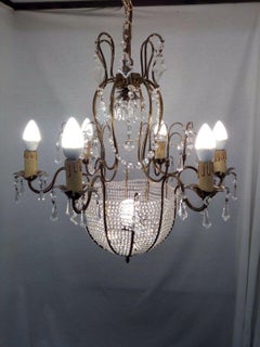 c1900 French Louis XVI style Cut Crystal Basket Form Chandelier Swarovski