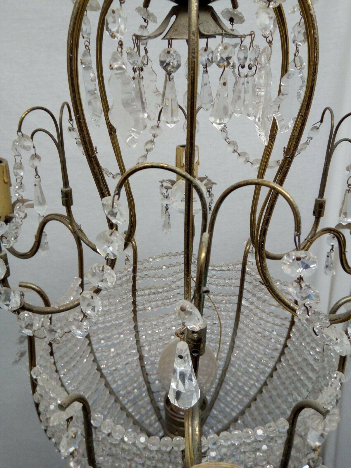 c1900 French Louis XVI style Cut Crystal Basket Form Chandelier Swarovski In Good Condition For Sale In Opa Locka, FL