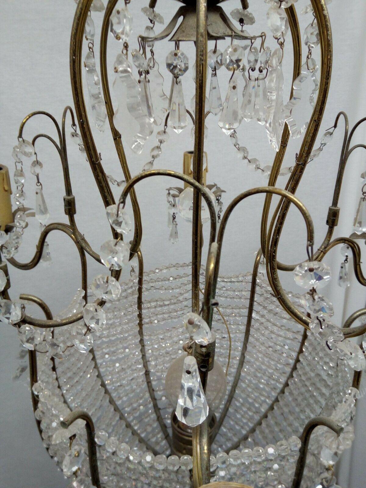 c1900 francese stile Luigi XVI Lampadario a cesto di cristallo tagliato Swarovski in vendita 2