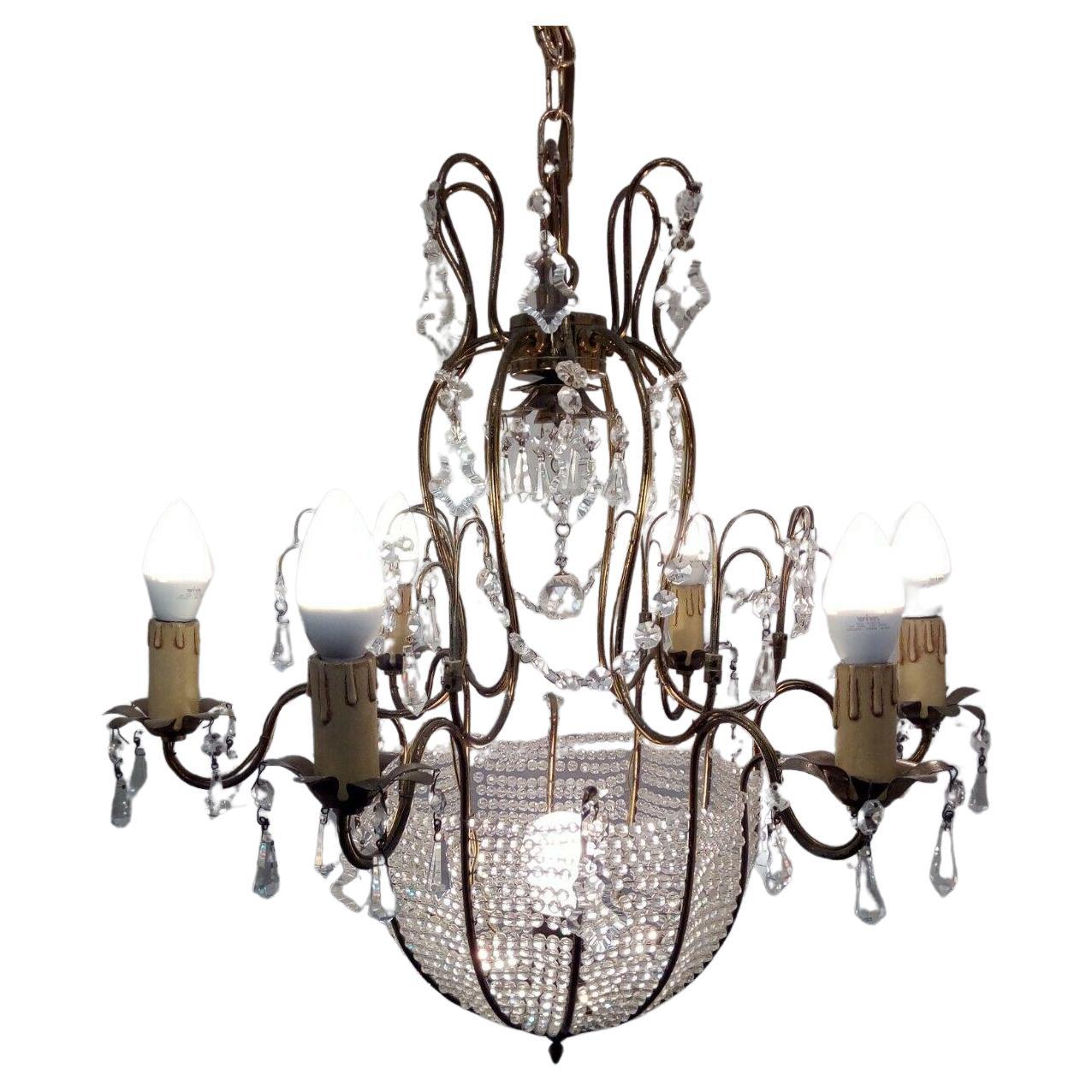 c1900 French Louis XVI style Cut Crystal Basket Form Chandelier Swarovski For Sale