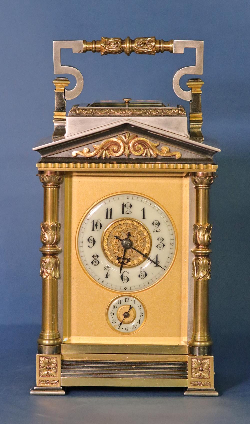 c.1900 French Multi-Finish Architectural Carriage Clock In Good Condition In Greenlawn, NY