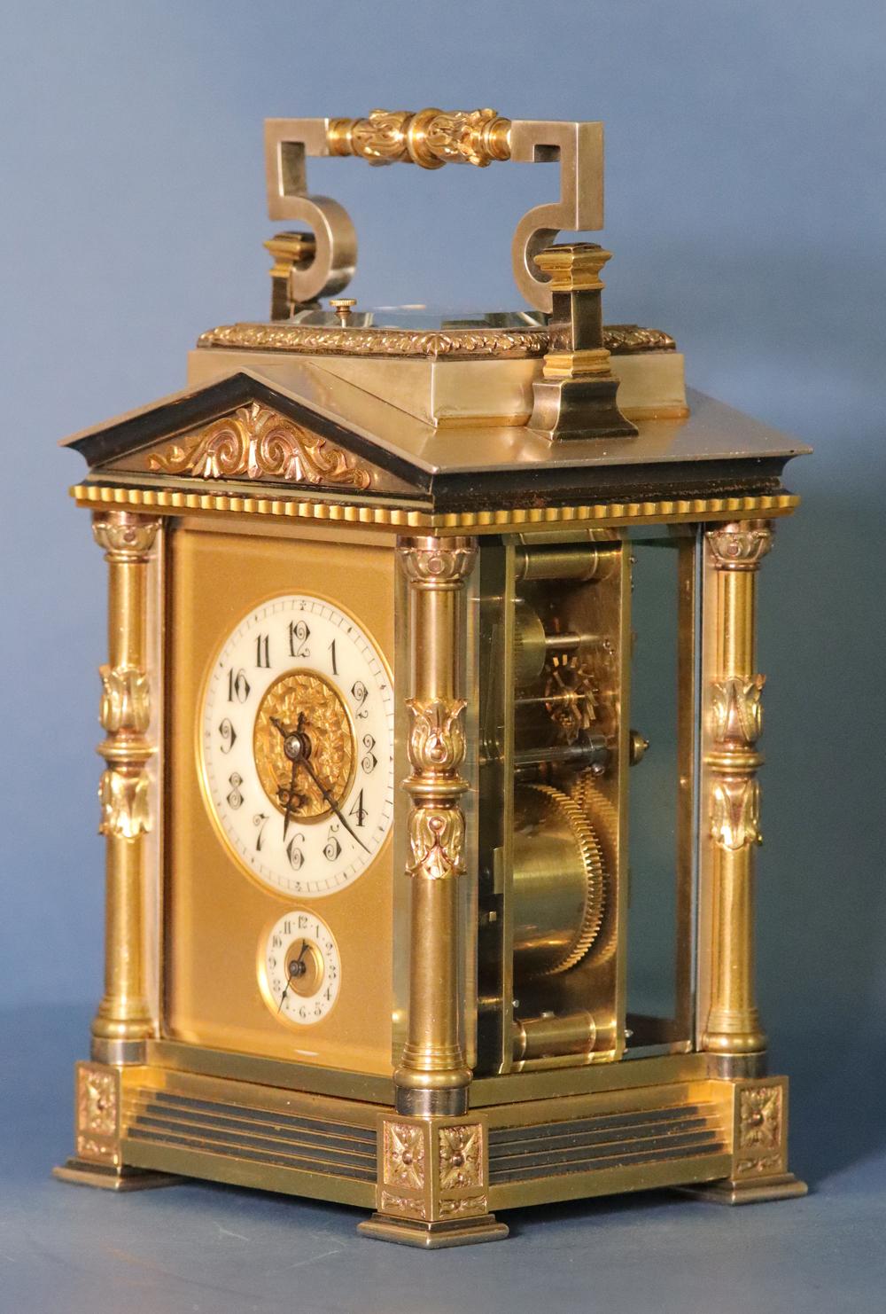20th Century c.1900 French Multi-Finish Architectural Carriage Clock