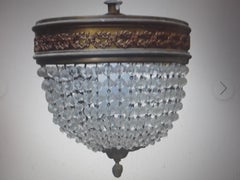 c1900 French Napoleon III Crystal Beaded Ceiling Dome Fixture/ Flush Mount