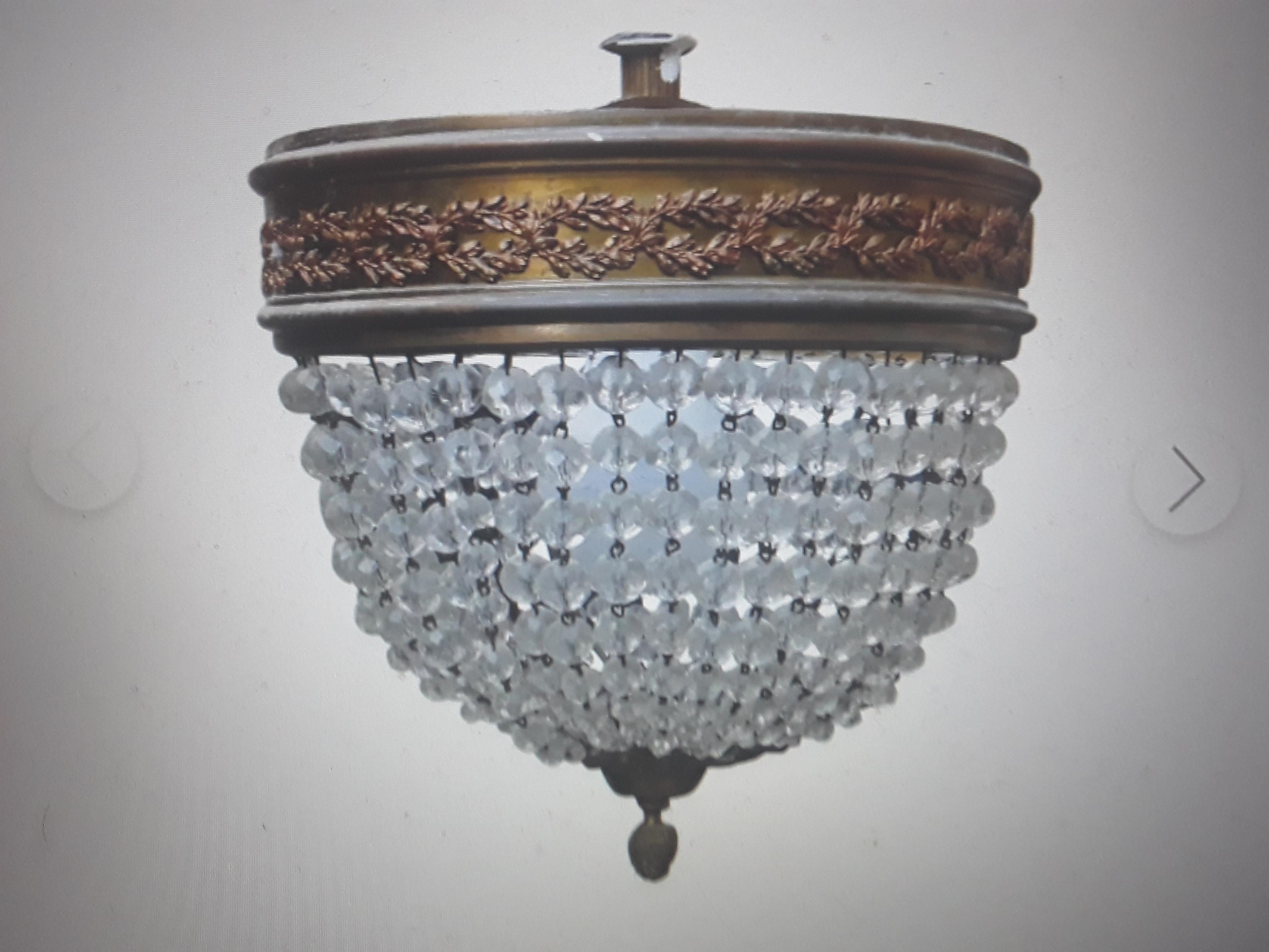c1900 Lámpara de techo francesa Napoleón III con cúpula de cristal y cuentas/ empotrable Ormolú en venta