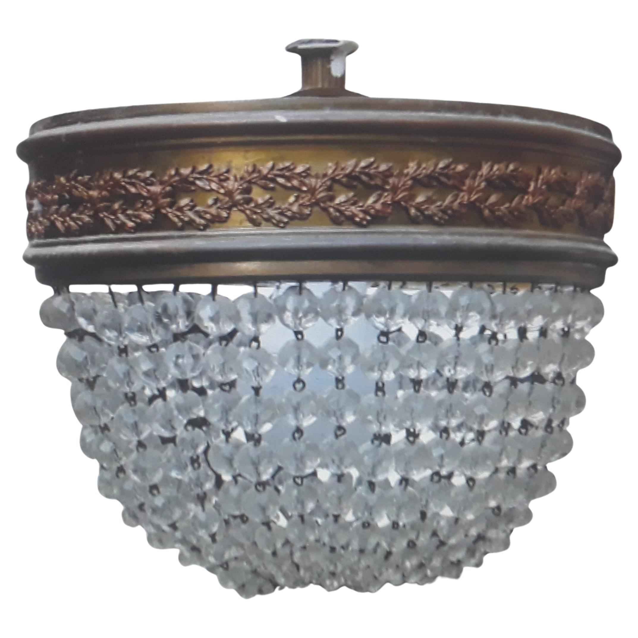 c1900 Français Napoléon III Crystal Beaded Ceiling Dome Fixture/ Flush Mount