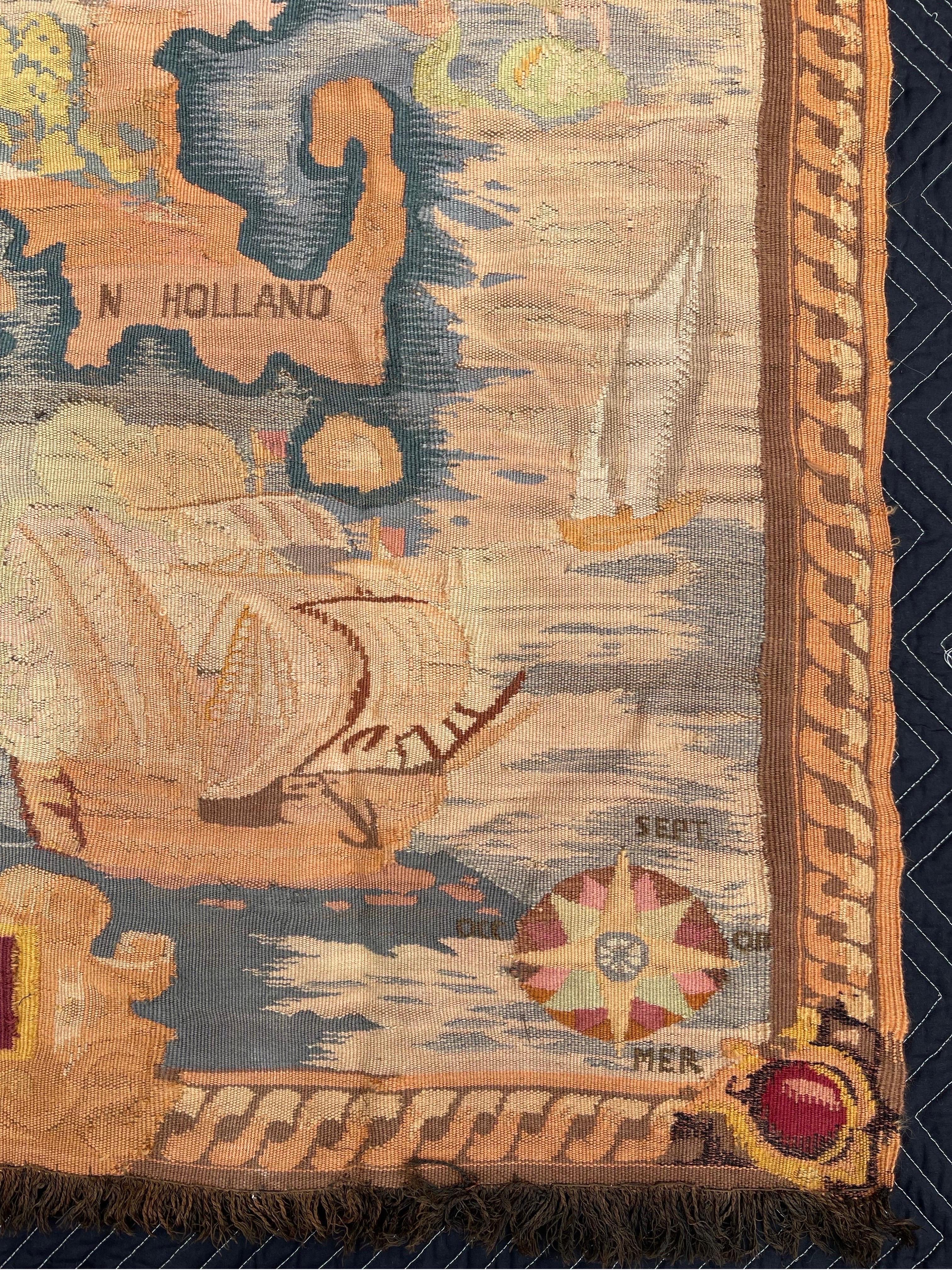 Auffällige Darstellung einer Karte der Neuen Niederlande nach dem Kauf durch die Niederländer im Jahr 1626, einschließlich New Amsterdam oder dem heutigen New York City. Handgefertigt in Frankreich um die Wende des 20. Jahrhunderts.