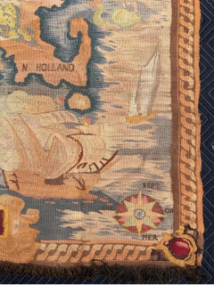 c.1900 Handwoven French Tapestry Map New Netherlands, Amsterdam, 1626 New York
