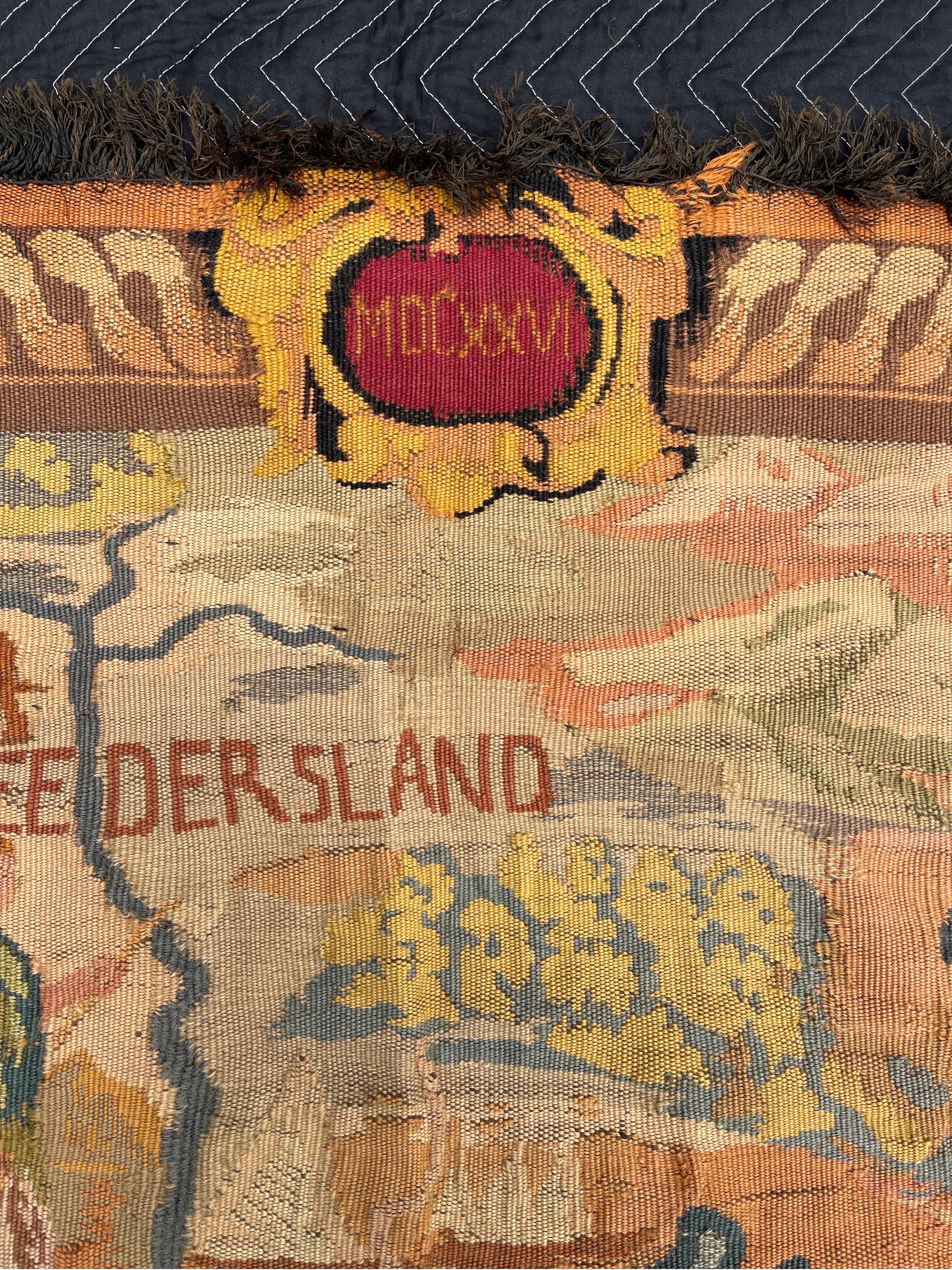c.1900 Handwoven French Tapestry Map New Netherlands, Amsterdam, 1626 New York For Sale 2