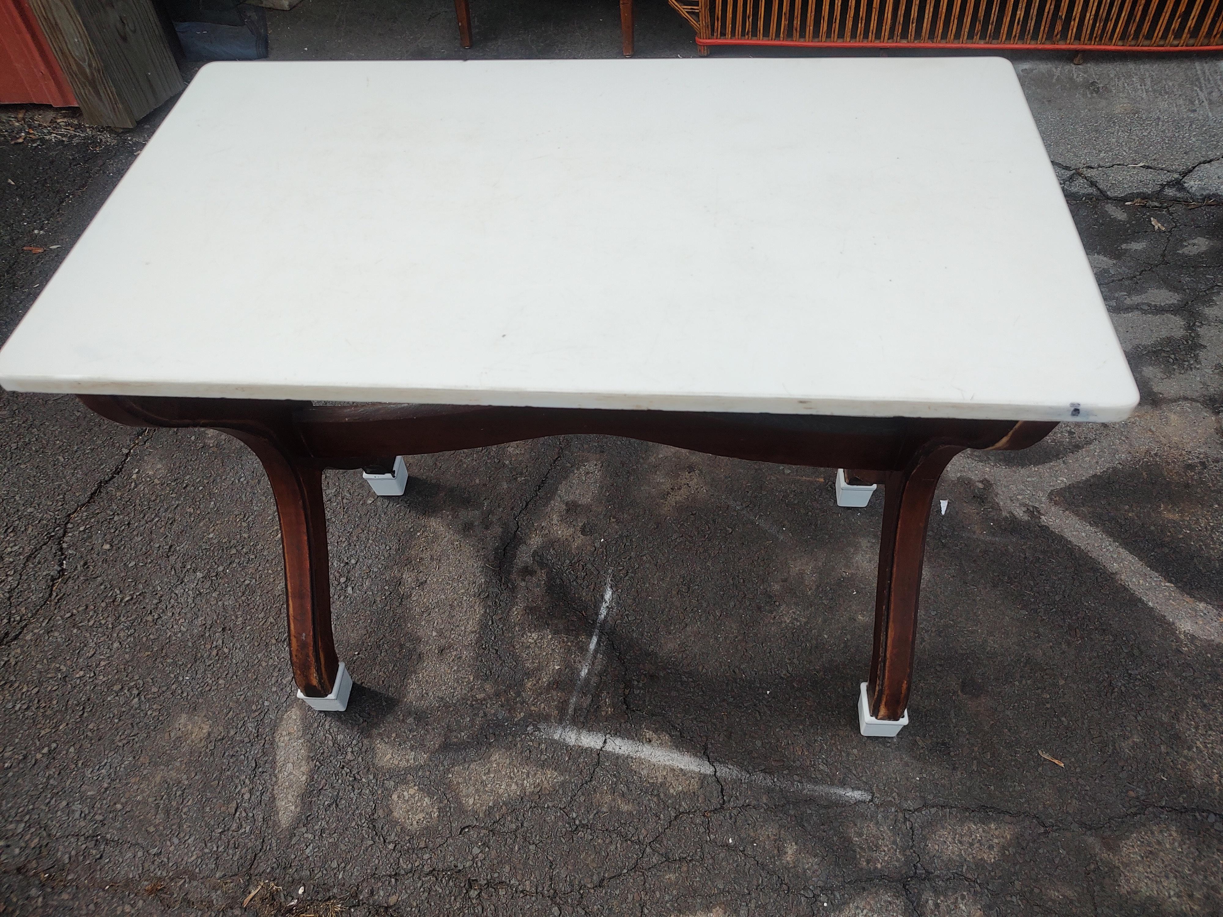 C1900 Ice Cream Parlour Table Mahogany Base with a Thick Milk Glass Top For Sale 3