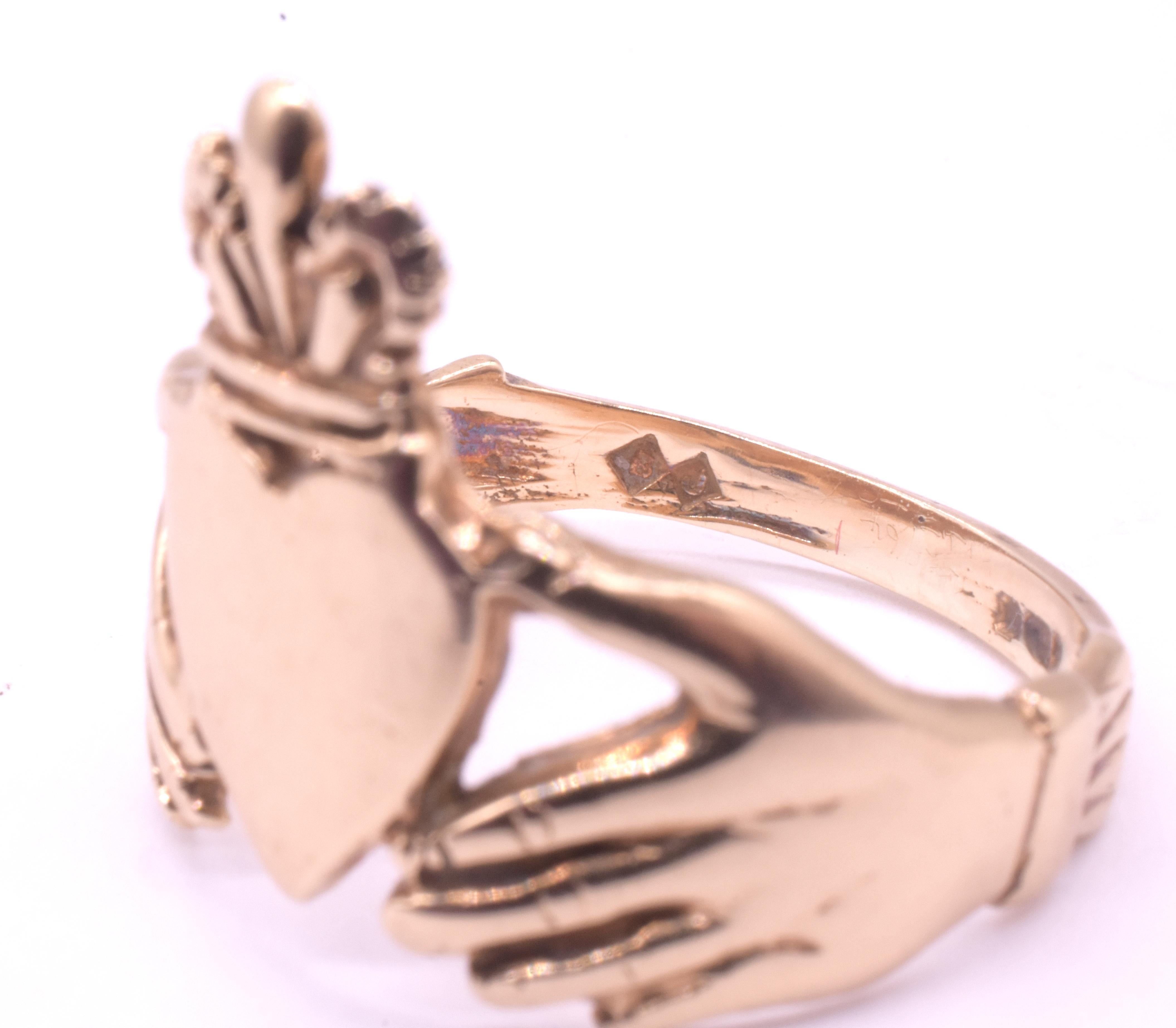 C1900 Irish Claddagh Ring with Hands Holding Heart, size 9 2