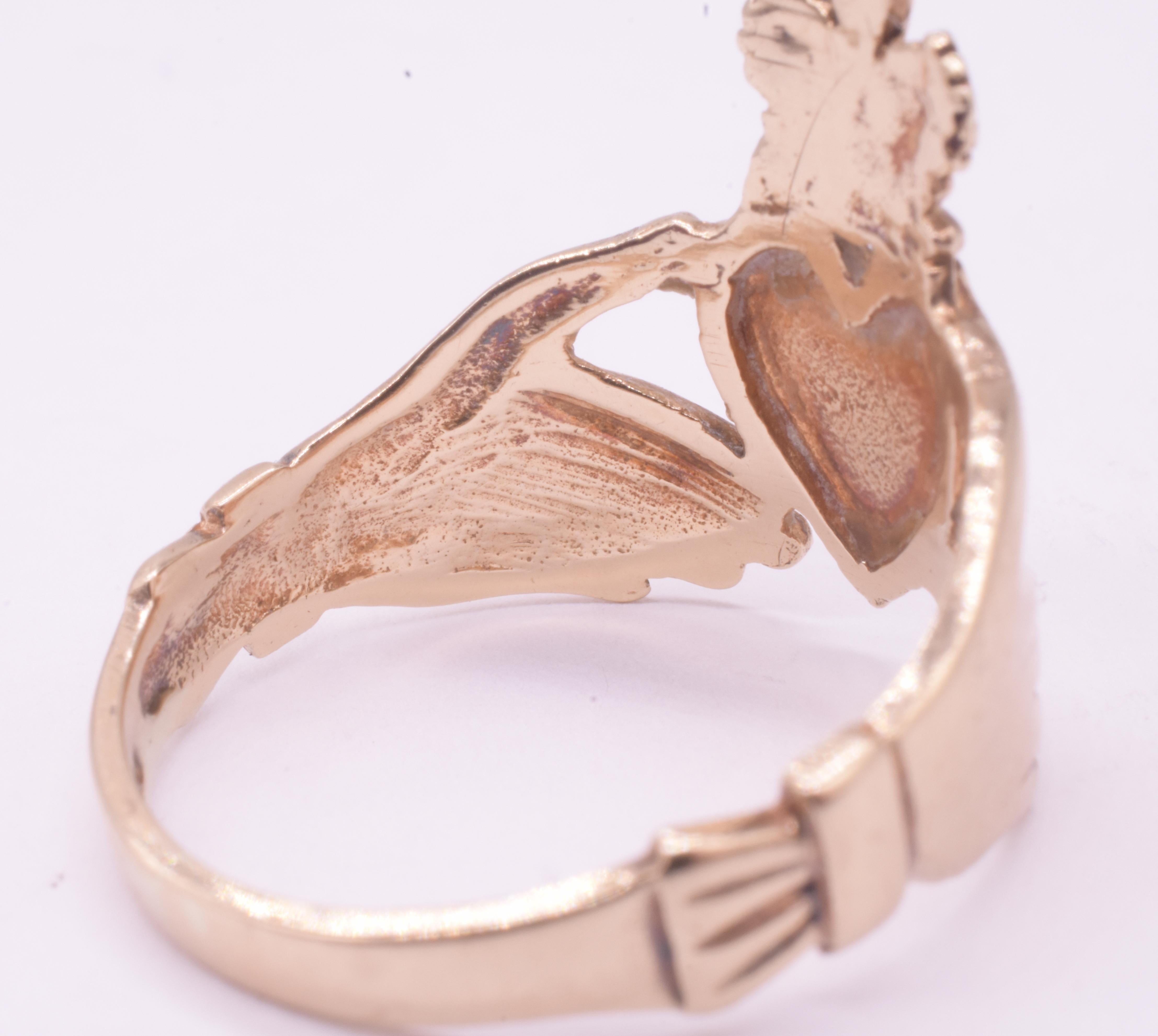 C1900 Irish Claddagh Ring with Hands Holding Heart, size 9 4