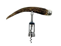 C.1900 John Hasselbring Sterling Capped Stag Horn Corkscrew, 10" Cap to Tip