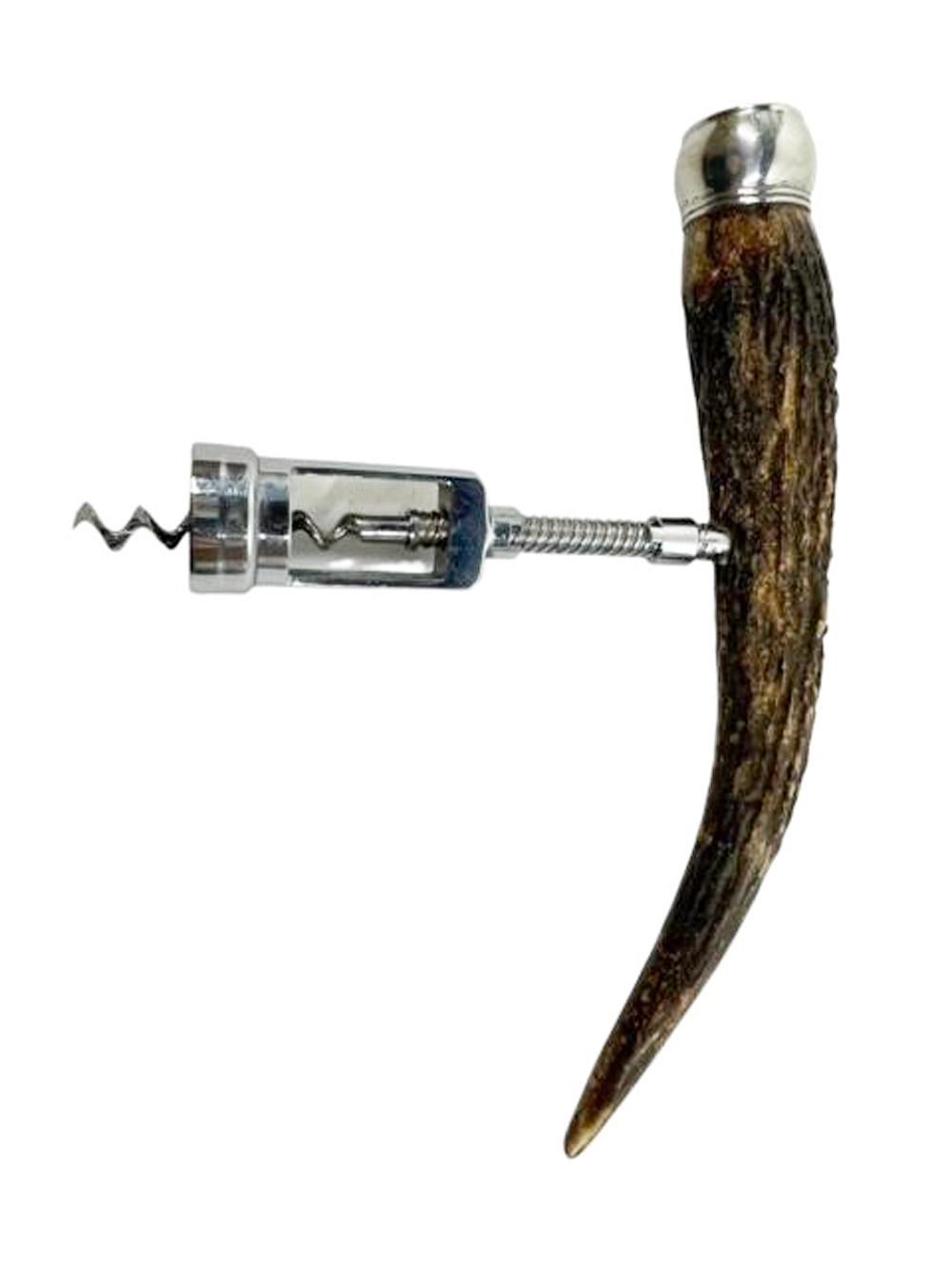 Sterling Silver C.1900 John Hasselbring Sterling Capped Stag Horn Corkscrew, 10