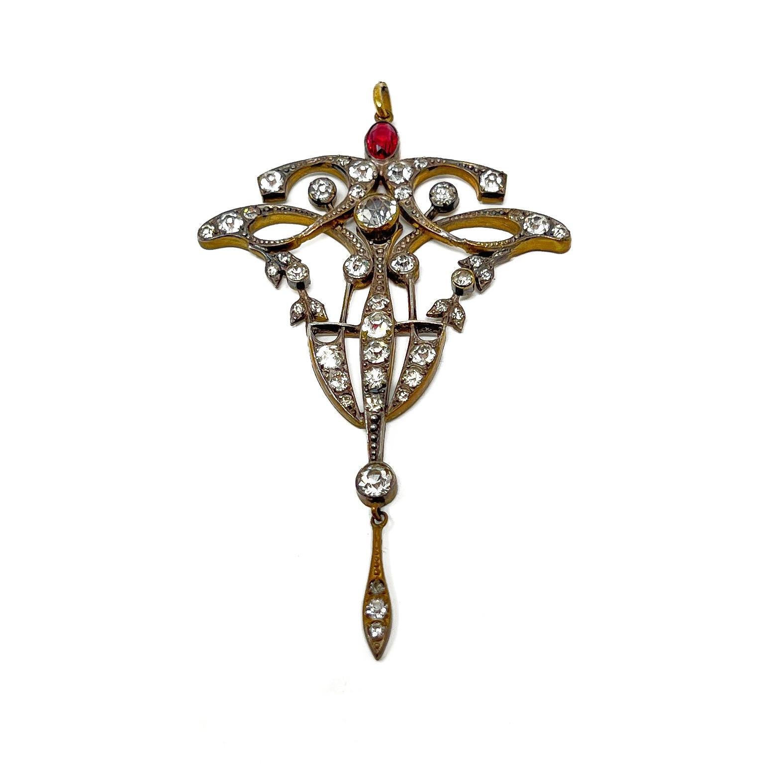 c.1900 Colgante Jugendstil Antiguo de Pasta y Vidrio Rojo en venta 3